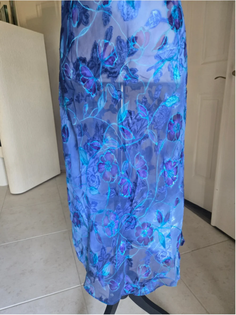 Vintage California Dynasty Floral Satin Robe & Slip Dress Gown 2 Piece Set. Lrg